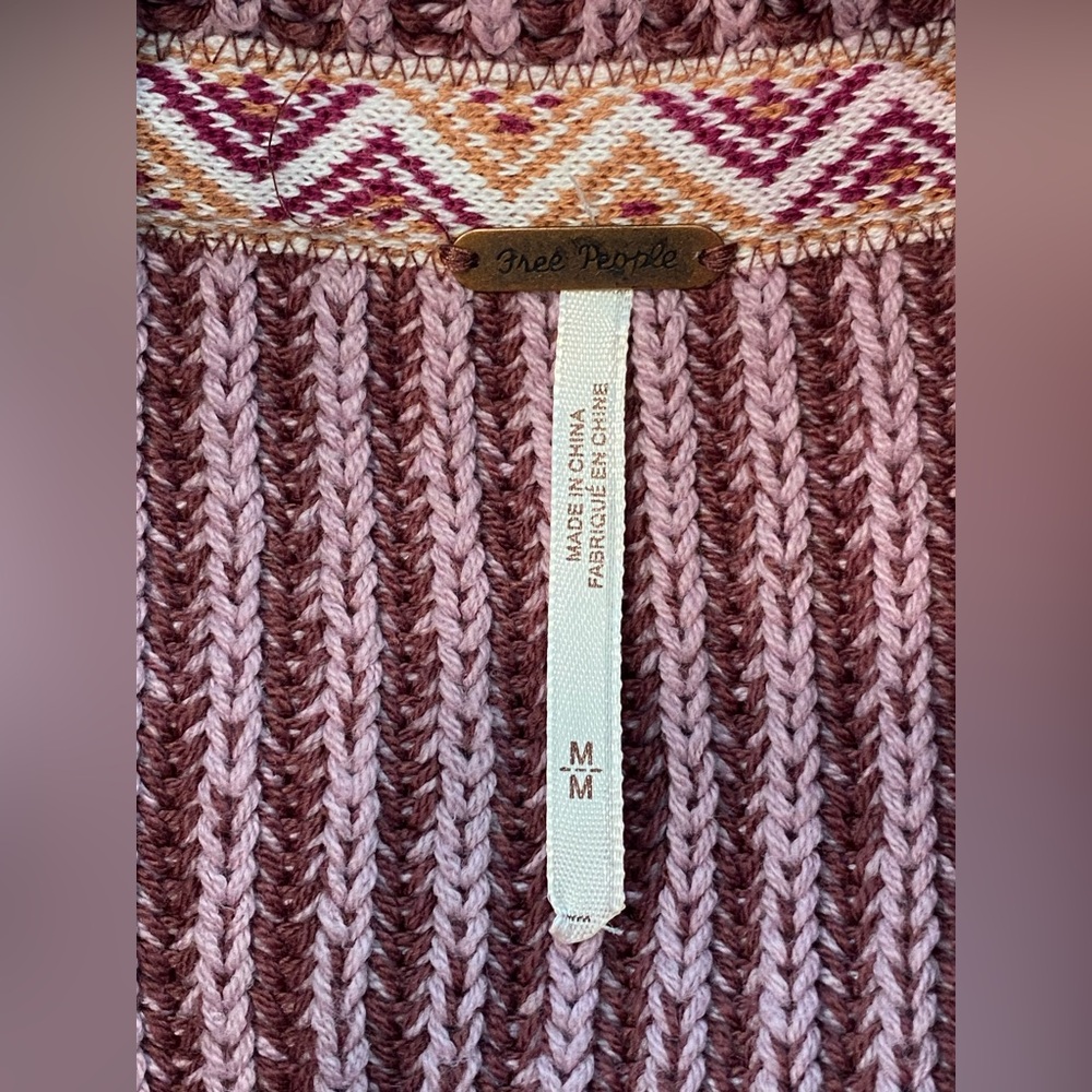 FREE PEOPLE Fringe Cardigan Sweater Women’s Size:Medium Color: Maroon/Pink EUC - Picture 5 of 7